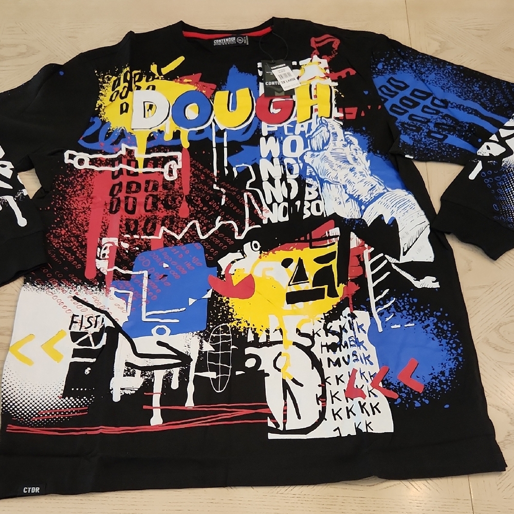 Contender Long Sleeve Graphic Tee - Streetwear Black, Blue, Yellow 3XL